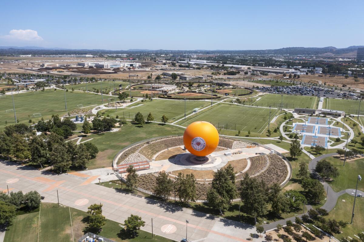 great park arial shot with orange balloon